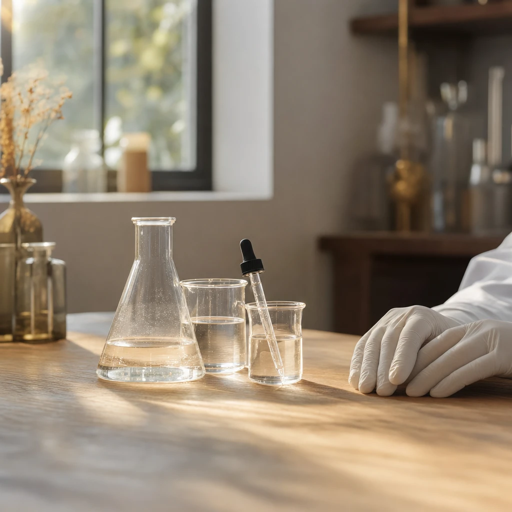 A laboratory bench with glassware where shilajit is tested