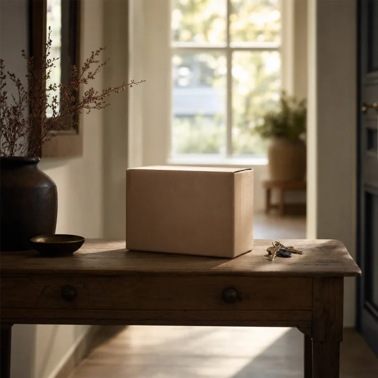 A delivered parcel of shilajit on a hallway table in Johannesburg