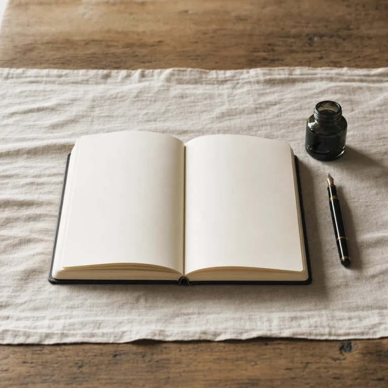 An open notebook and pen beside a dark jar of silajeet resin